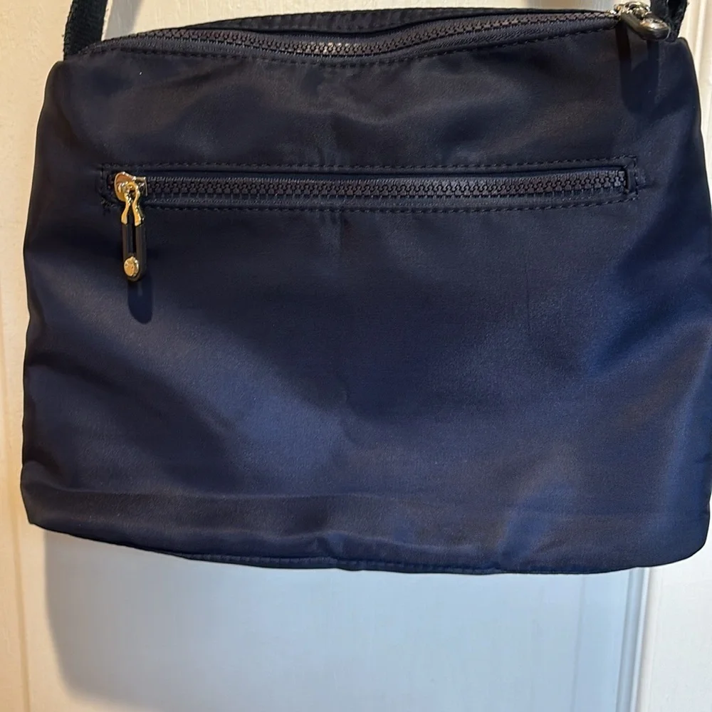 ETIDY BRAND NAVY BLUE NYLON CROSSBODY ADJUSTABLE STRAP ORANGE NYLON INTERIOR